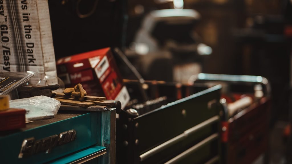 black and red tool cabinet